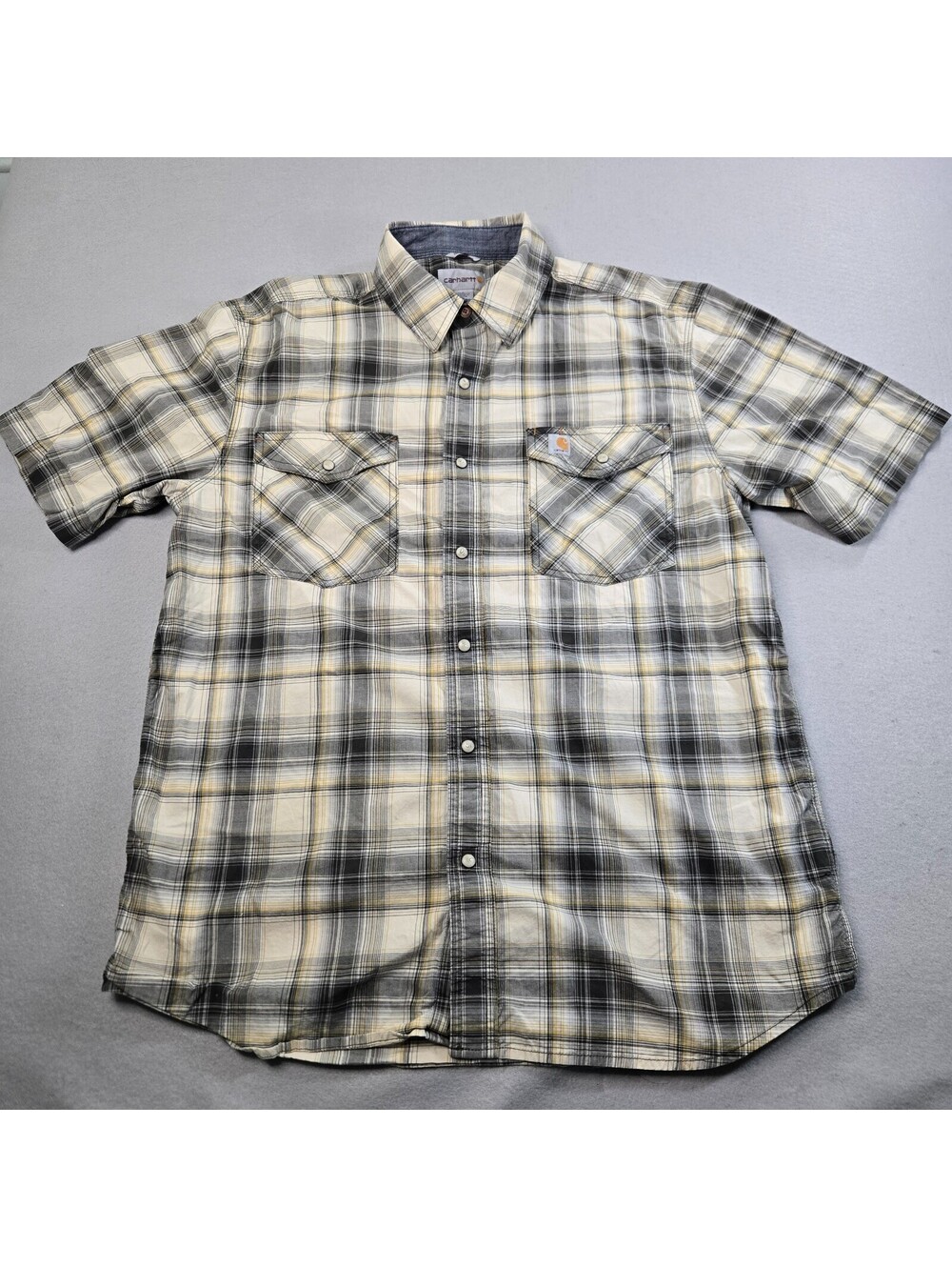 Carhartt Rugged Flex Relaxed Fit Plaid Short Sleeve Pearl Snap Work Shirt Large